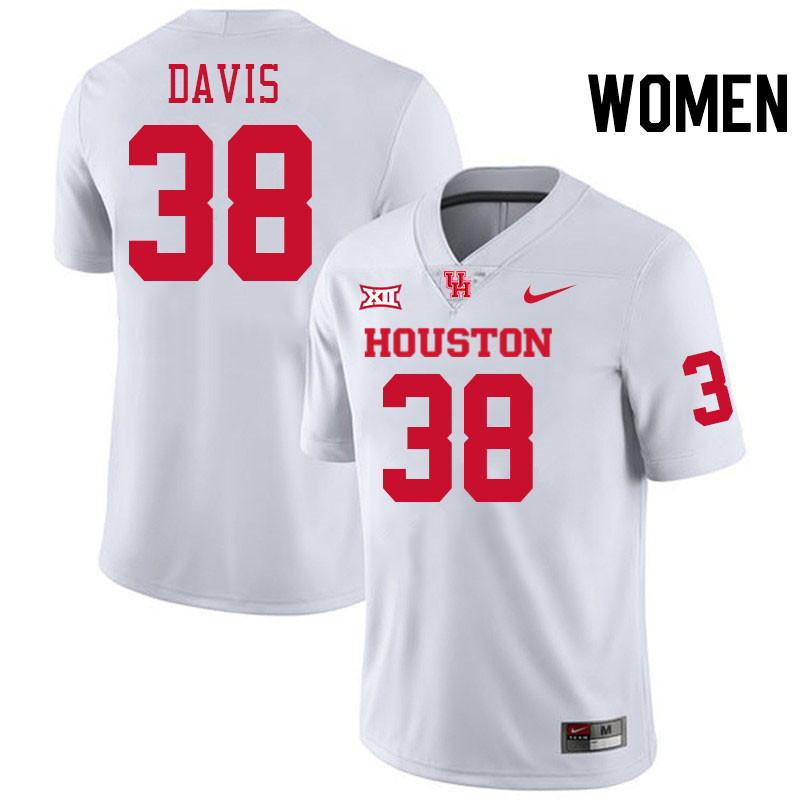 Women #38 Aaron Davis Houston Cougars College Football Jerseys Stitched-White